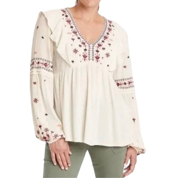 Knox Rose Embroidered Peasant Boho Top Sz: L - Picture 2 of 11